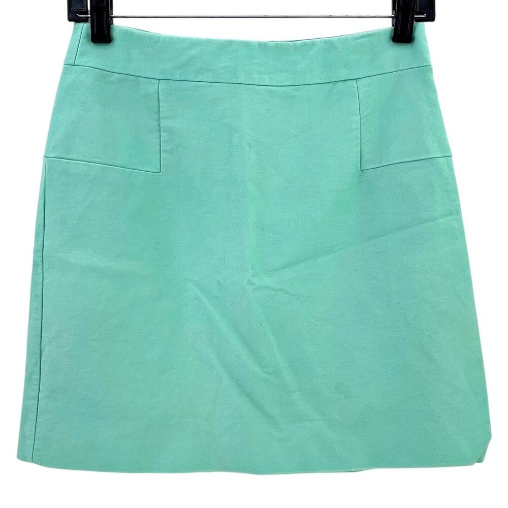 J Crew A Line Green Mini Cotton Blend Stretch Lined Skirt Sz 2 Preppy Career